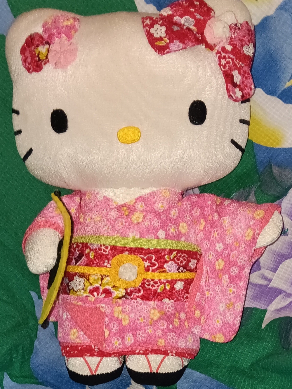 Sanrio Hello Kitty Pink Floral Kimono Plush with Red Bow